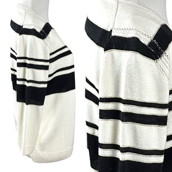 St. John Wool Cashmere Cardigan Sweater Set Black White Gold Stripe Size Small - Picture 5 of 16